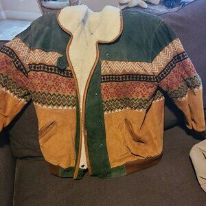 Women's Nordic Design Large Leather Jacket with Wool Lining - size Large